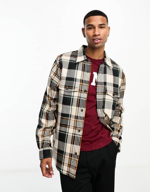 GANT – Hemdjacke aus schwerem Twill in kariertem Steinbeige