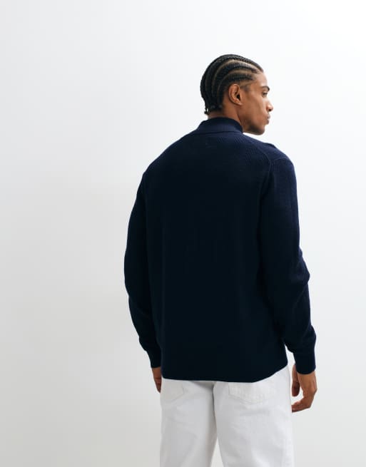 GANT herringbone zip cardigan in midnight blue, 5 of 5