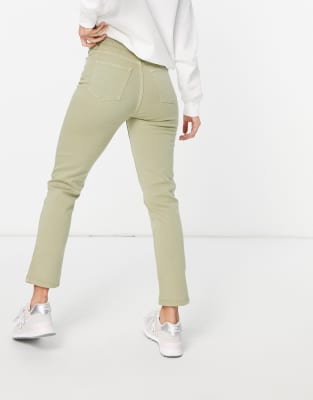 khaki green cropped jeans