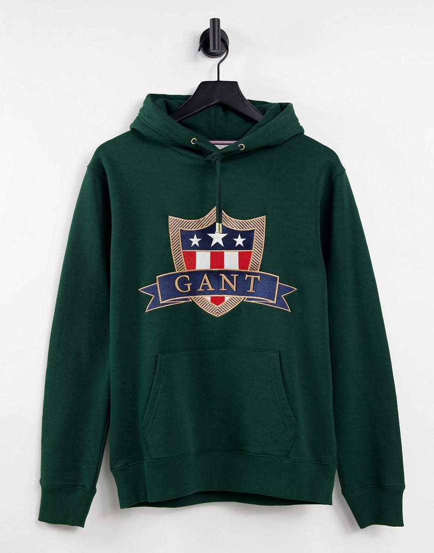 Gant Hoodie With Large Shield Logo In Green | ModeSens