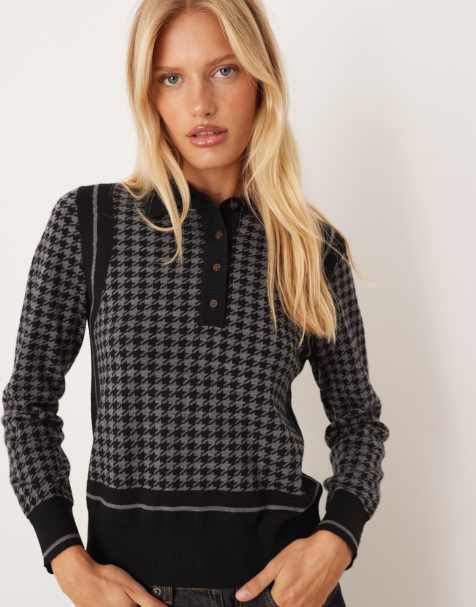 GANT houndstooth jacquard knit polo in black - view 1