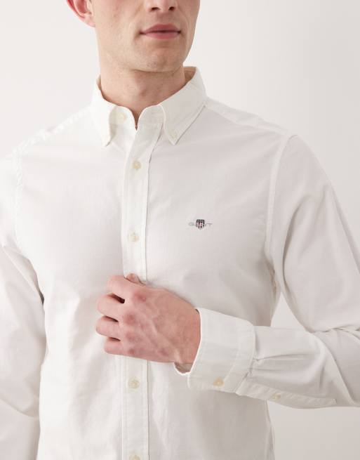 GANT - Hvid Oxford-skjorte i slim fit med ikonlogo, 5 af 5