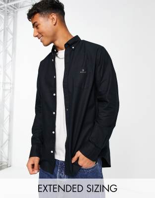 GANT icon logo beefy regular fit oxford shirt buttondown in black