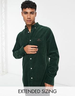 GANT icon logo corduroy regular fit shirt button down in dark green - ASOS Price Checker