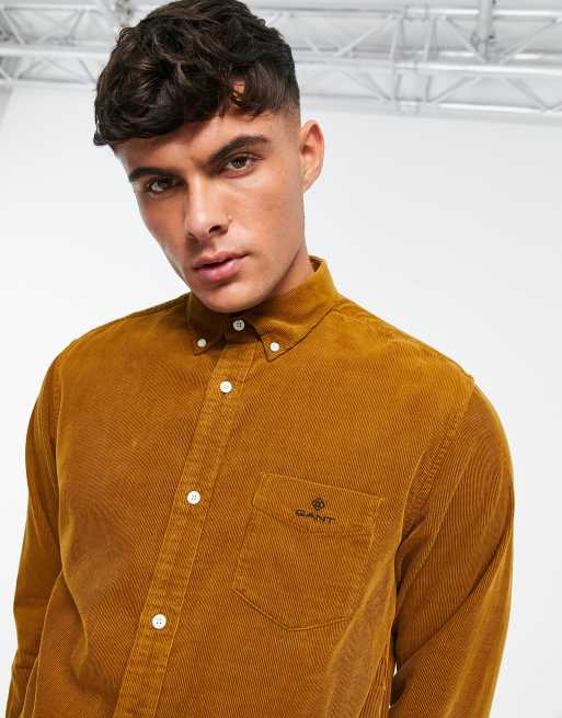 GANT icon logo corduroy regular fit shirt in dark brown, 3 of 4