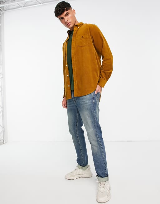 GANT icon logo corduroy regular fit shirt in dark brown, 4 of 4