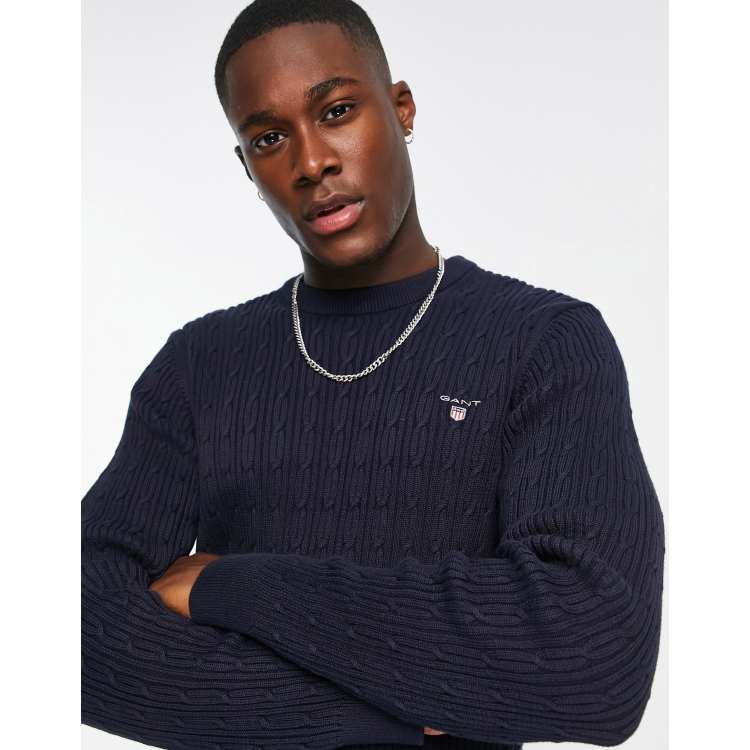 Gant crew neck cable clearance knit jumper