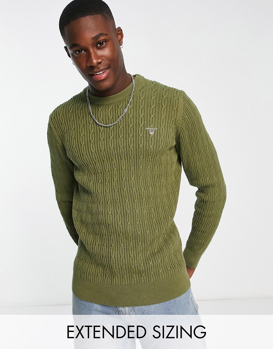 GANT icon logo cotton cable knit sweater in mid green