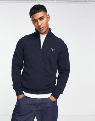 GANT icon logo heavy cotton half zip knit jumper in navy