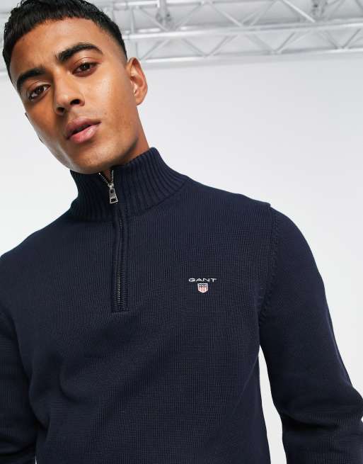 GANT flag crest logo knit jumper in evening blue navy