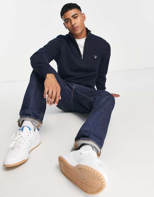 Gant icon logo heavy cotton half zip knit sweater in | ASOS