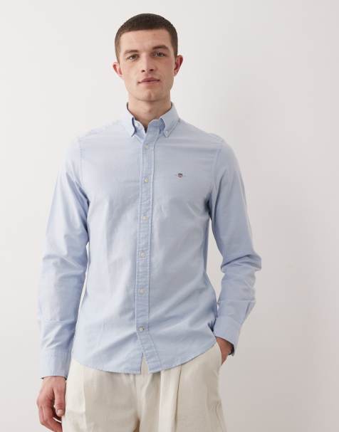 GANT icon logo slim fit oxford shirt in light blue