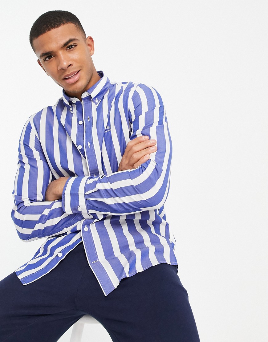 Gant icon logo stripe slim heritage fit shirt in college blue-Blues