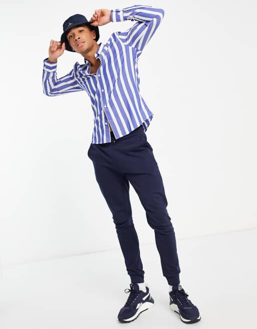 Gant Icon Logo Stripe Slim Heritage Fit Shirt In College Blue Asos