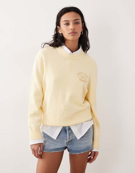 GANT – Jasnożółta bluza z okrągłym dekoltem i małym logo w stylu vintage 