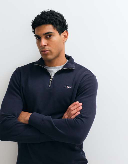 GANT - jersey de corte estándar con medio cierre y logo escudo en azul medianoche, 2 de 5
