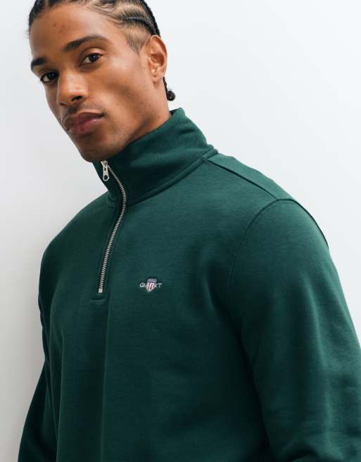 GANT - jersey de corte estándar con medio cierre y logo escudo en verde, 3 de 5