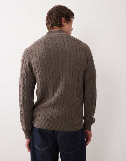 GANT - Jersey marrón con cremallera corta de punto de ochos de 100% algodón, 3 de 5