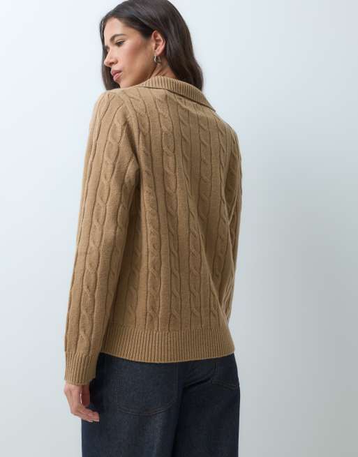 GANT kabelstrikket rugby-cardigan i varm khaki, 3 af 5
