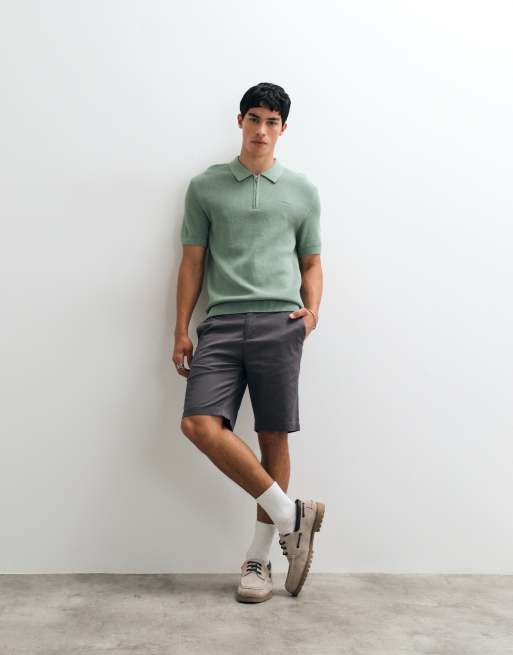 Gant katoenen geribbelde half-zip poloshirt in mintgroen, 3 van 5