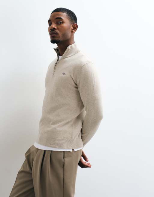 GANT klassieke katoenen sweatshirt met halve rits in beige, 5 van 5