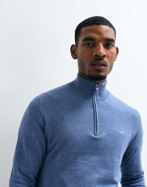 GANT klassisches Baumwoll-Sweatshirt mit halbem Reißverschluss in Blau, 4 von 5