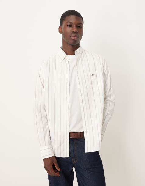 GANT – Klassisches Regular-Fit-Oxfordhemd in Weiß mit Streifen und Logo - view 1