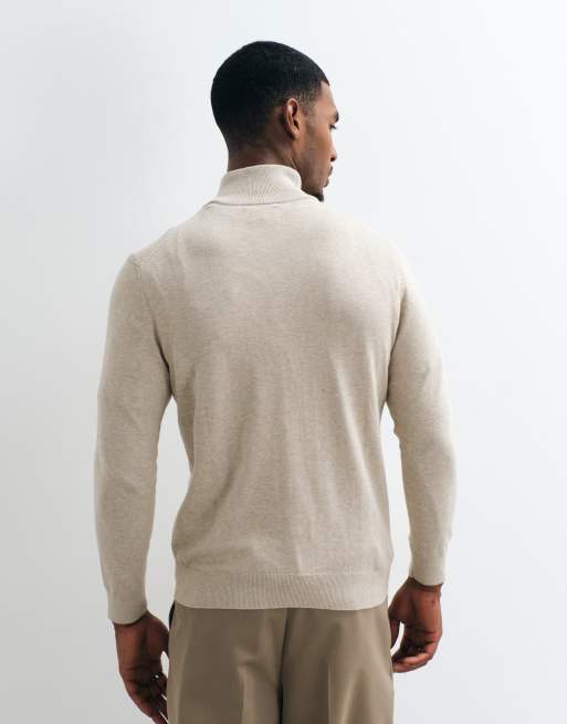GANT klassisk bomullströja med halv dragkedja i beige, 4 av 5