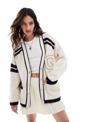 Gant knit cardigan with varsity logo in cream