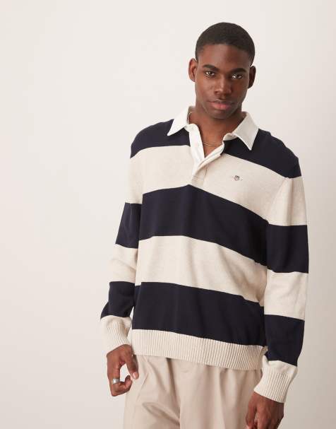 GANT knit polo shirt in navy stripes - view 1