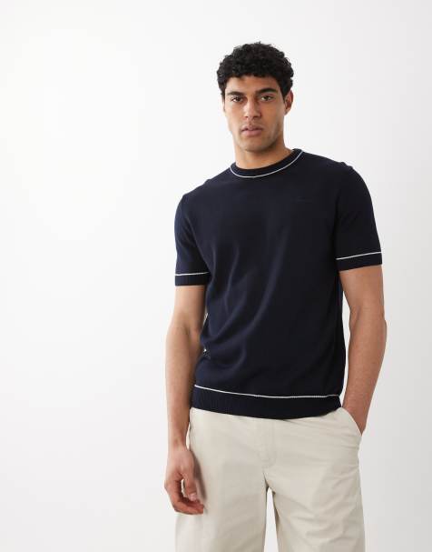 GANT knit t-shirt with embroidered chest logo in navy - view 1