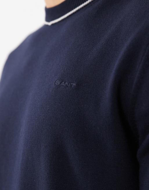 GANT knit t-shirt with embroidered chest logo in navy, 3 of 5