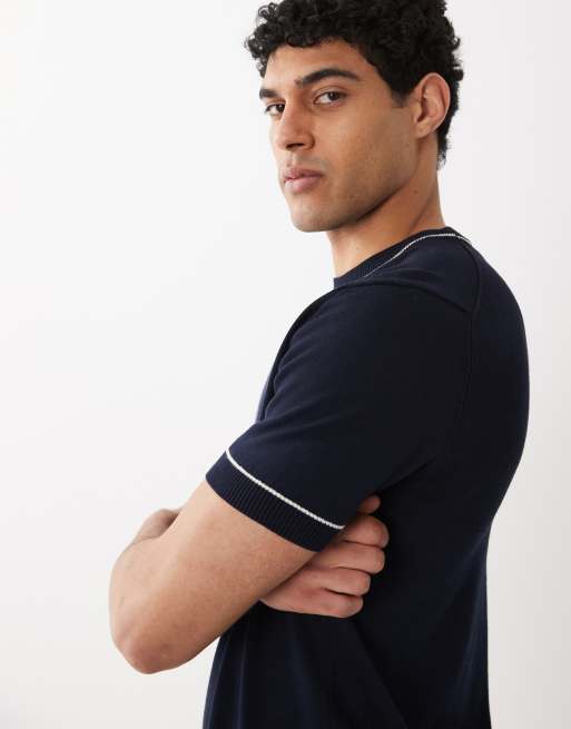 GANT knit t-shirt with embroidered chest logo in navy, 4 of 5