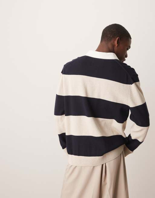 GANT knitted polo in navy stripe, 4 of 4