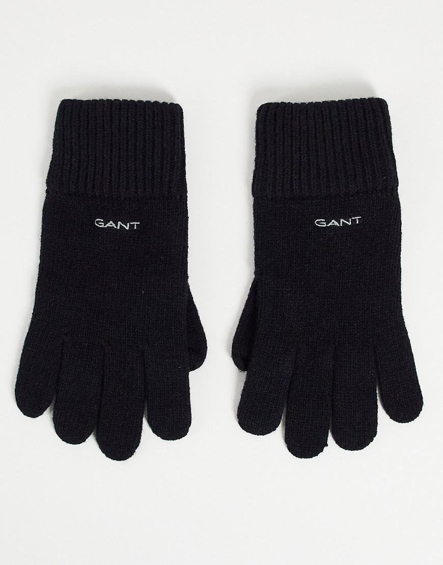 Gant Gloves Black Wool Man