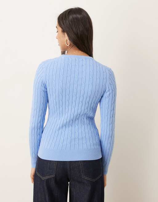 GANT – Kobaltowoniebieski sweter z dzianiny o warkoczowym splocie, 4 z 4