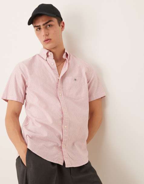 GANT shield logo short sleeve stripe oxford shirt in pink