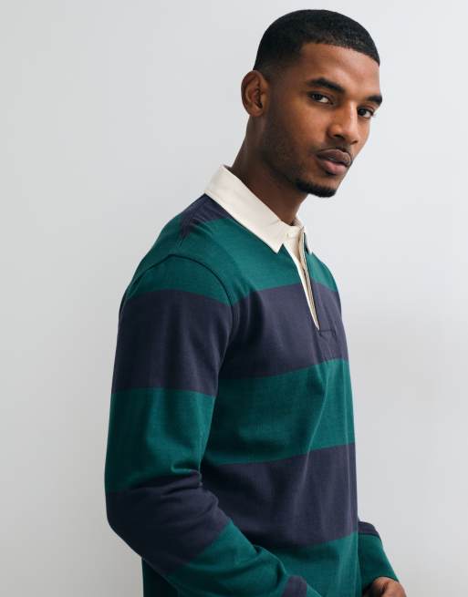 GANT kraftig randig rugby-piké i mörkgrön, 5 av 5