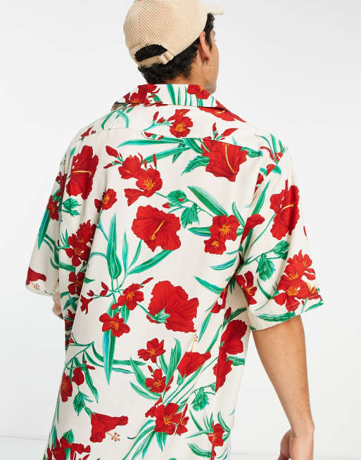GANT – Krämvit, blommig, avslappnad skjort med korta ärmar i campstil av lyocell, 2 av 4