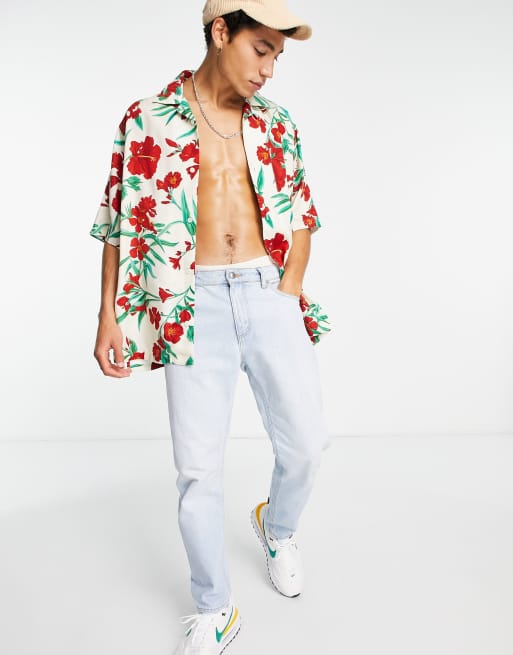 GANT – Krämvit, blommig, avslappnad skjort med korta ärmar i campstil av lyocell, 4 av 4