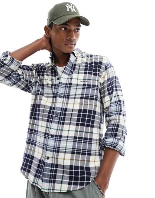 GANT – Kremowa koszula flanelowa w kratę, z logo