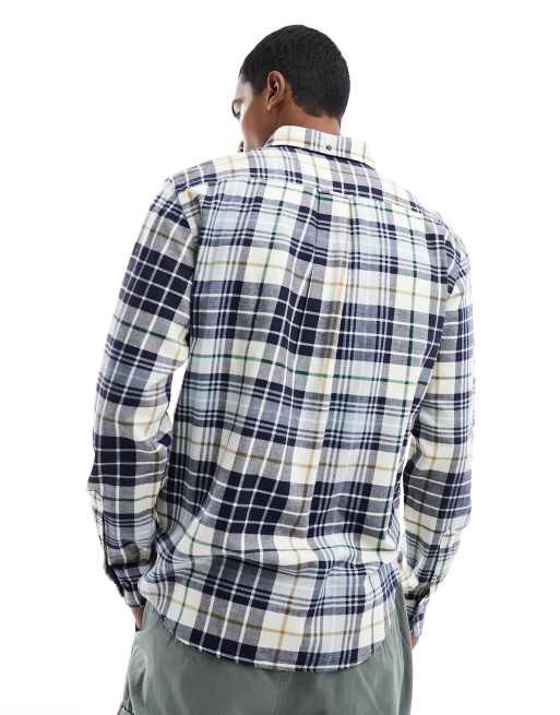 GANT – Kremowa koszula flanelowa w kratę, z logo, 4 z 4