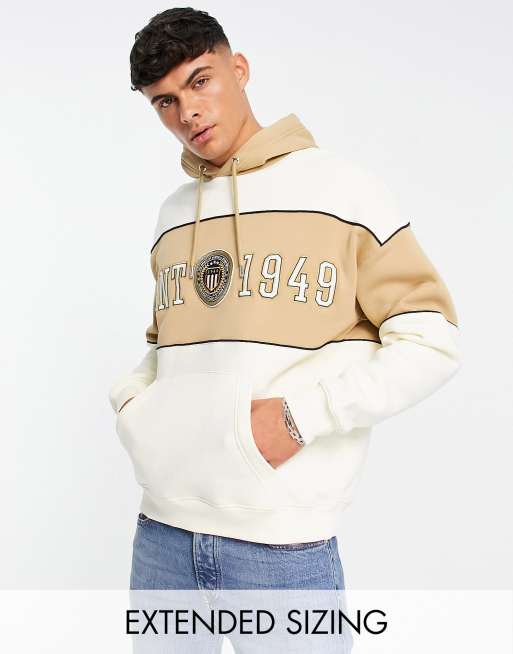 Gant – Kremowa luźna bluza z kapturem z blokami kolorów i logo