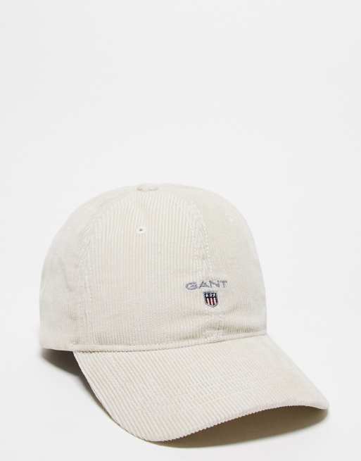 Gant – Kremowa sztruksowa czapka z daszkiem z logo