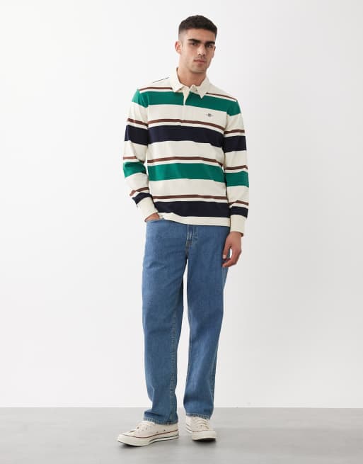 GANT – Kremowo-granatowy top w stylu rugby, z logo, w kontrastowe paski, 2 z 5