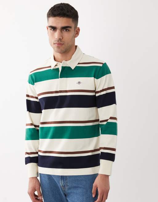 GANT – Kremowo-granatowy top w stylu rugby, z logo, w kontrastowe paski, 3 z 5