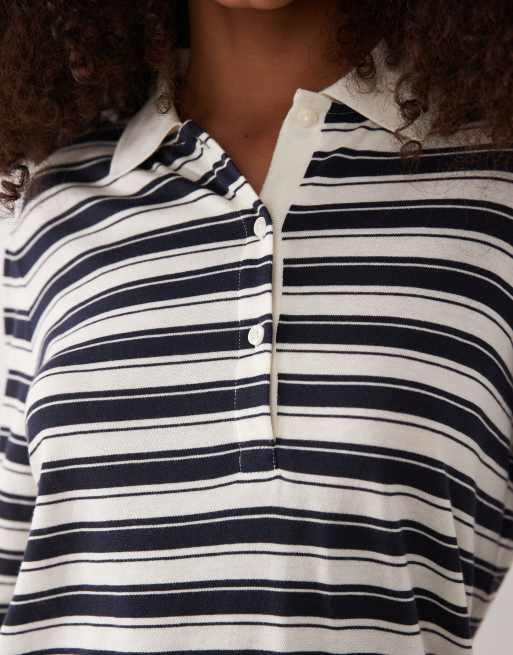 GANT – Kremowo-niebieska koszulka polo w stylu rugby w paski, 4 z 4
