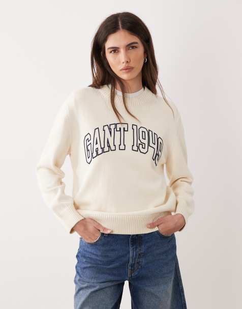 GANT – Kremowy bawełniany T-shirt z okrągłym dekoltem - view 1