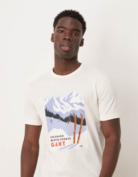 GANT logo t-shirt with ski print in cream