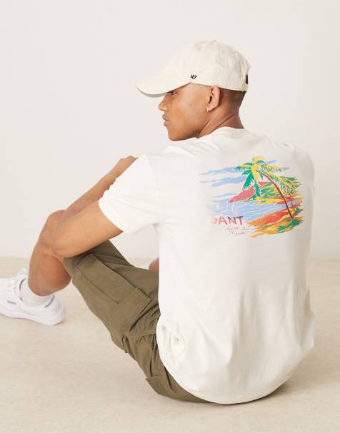 GANT beach logo back print t-shirt in cream